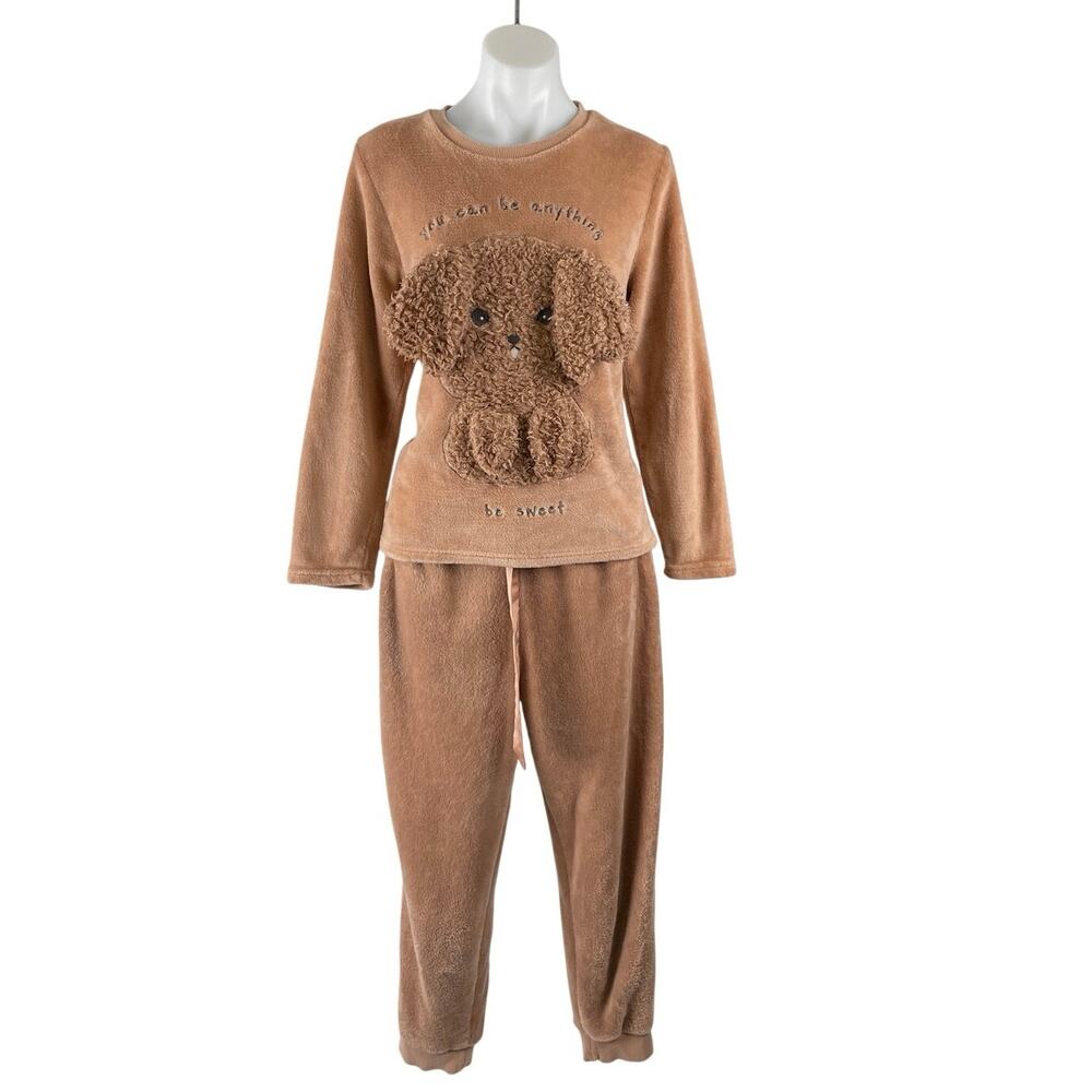Oysho Plush Wellsoft Fleece Puppy Sweatshirt Jogger Pants Pajama Sleepwear Set S